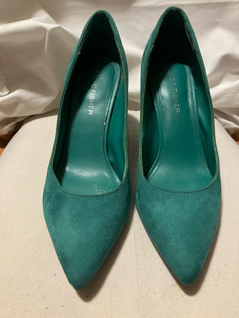 Used ,but in great condition Marc Fisher , faux green suede pumps sz 6.5 with